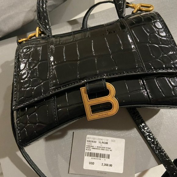 WOMEN'S HOURGLASS XS HANDBAG CROCODILE EMBOSSED IN BLACK - Picture 5 of 10